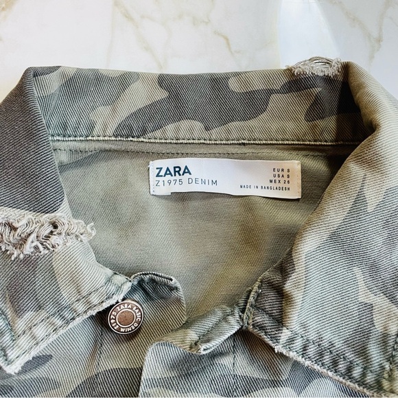 Zara Camo Denim Utility Distressed Oversized Jacket with Sequins Small Unisex - Picture 5 of 10